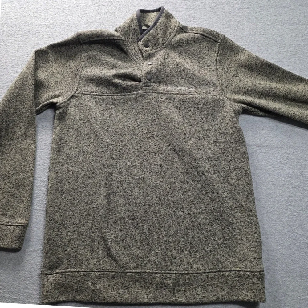 Eddie Bauer Mens Medium Quarter Snap Pullover Heather Gray Marled Fleece Sweater